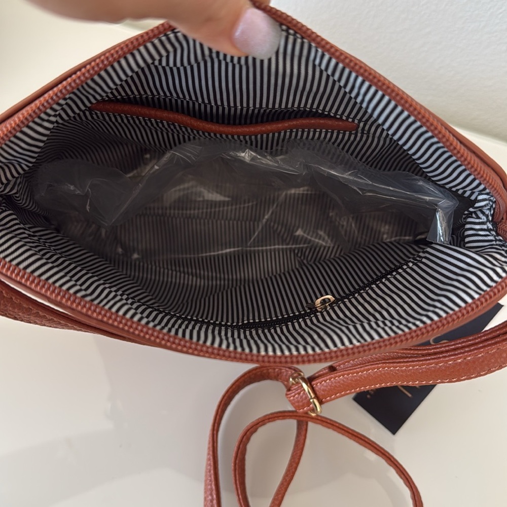 Vegan Leather Brown Crossbody Tassel Bag - Powerhouse Purse - Picture 5 of 9